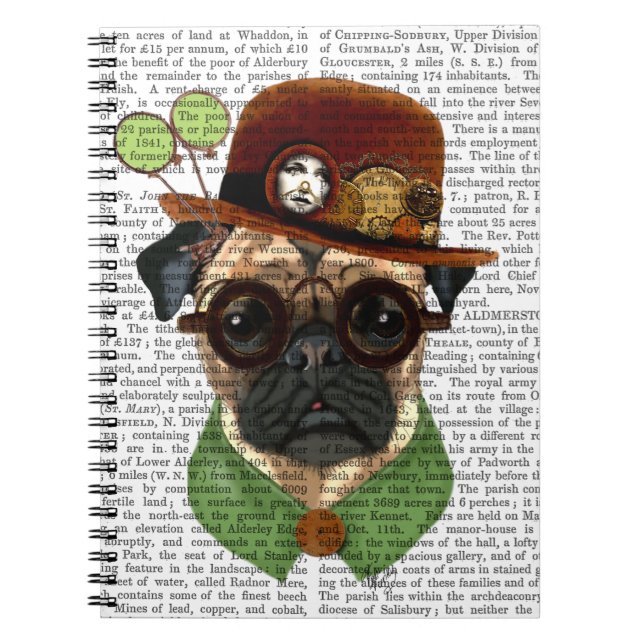 Pug with Steampunk Bowler Hat Notebook (Front)