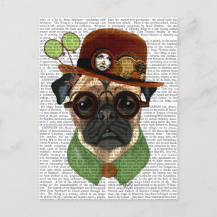 Pug with Steampunk Bowler Hat Postcard