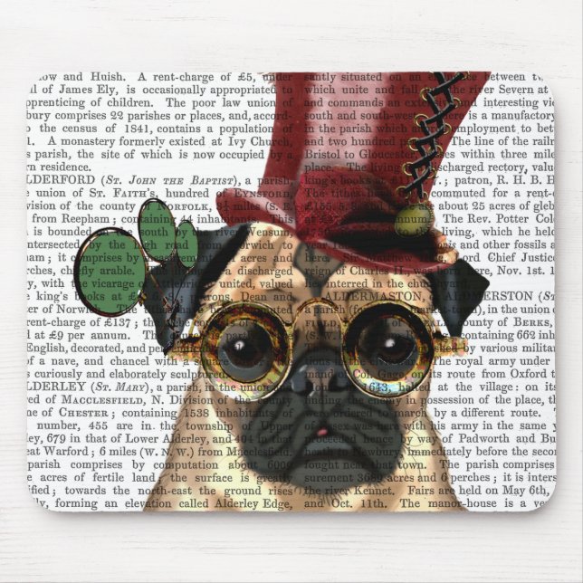 Pug with Steampunk Style Top Hat Mouse Mat (Front)