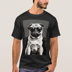 Pug with sunglasses (Black and White) T-Shirt