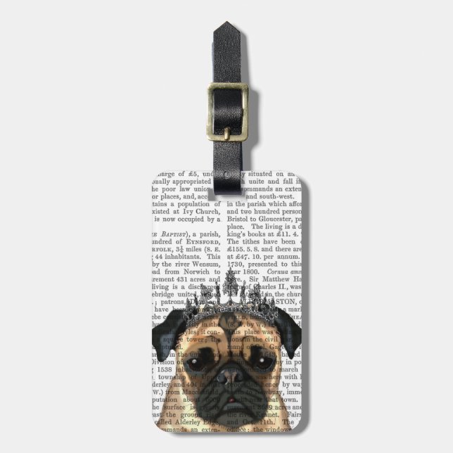 Pug With Tiara Luggage Tag (Front Vertical)
