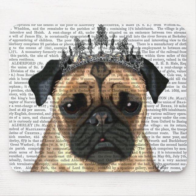 Pug With Tiara Mouse Mat (Front)
