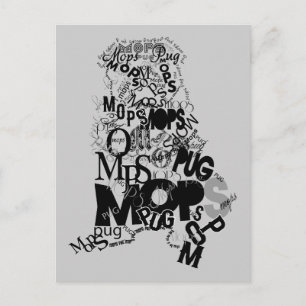 Pug wordart made silhouette modern retro postcard