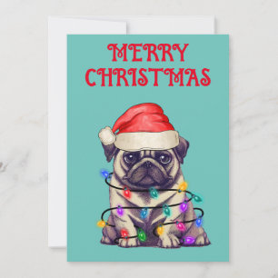 "PUG WRAPPED IN CHRISTMAS LIGHTS" INVITATION