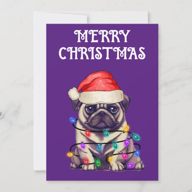 "PUG WRAPPED IN CHRISTMAS LIGHTS" INVITATION (Front)