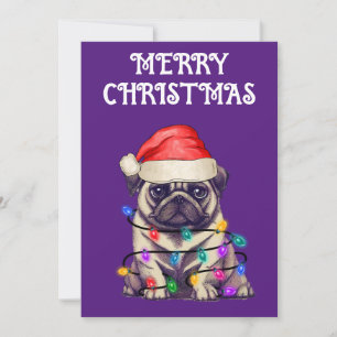 "PUG WRAPPED IN CHRISTMAS LIGHTS" INVITATION
