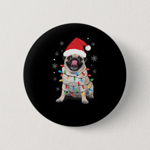 Pug Wrapped In Christmas Lights Santa Hat Funny Ho 6 Cm Round Badge