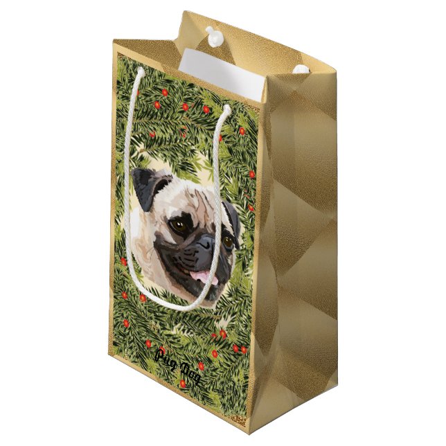 Pug Wreath Small Gift Bag (Front Angled)