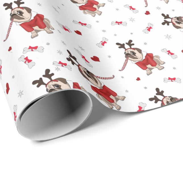 Pug Xmas Pattern Wrapping Paper (Roll Corner)