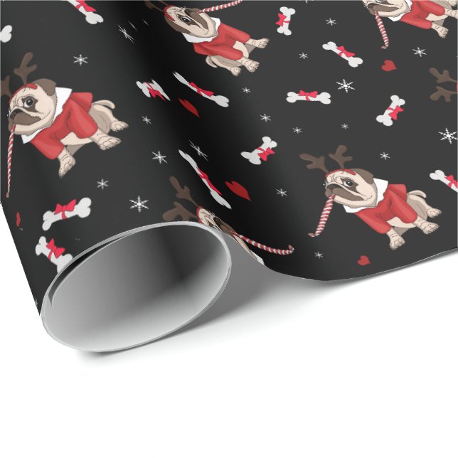 Pug Xmas Pattern Wrapping Paper (Roll Corner)