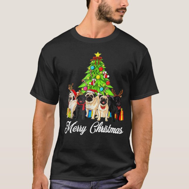 Pug Xmas Shirt Gift Merry Christmas Tree (Front)