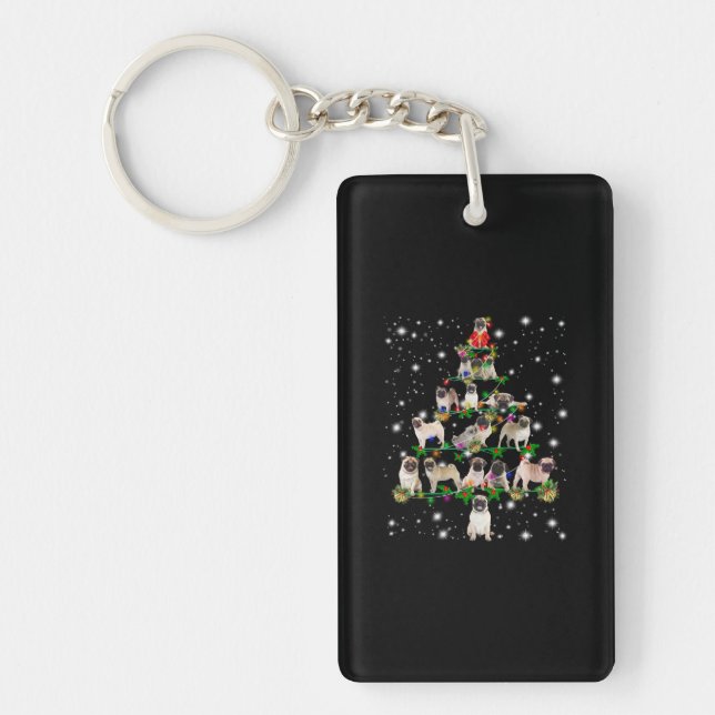 Pugdog Christmas Tree Covered By Flashlight Key Ring (Front)