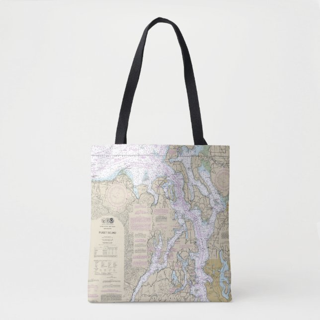 Puget Sound Nautical Chart 18440 Tote Bag (Front)