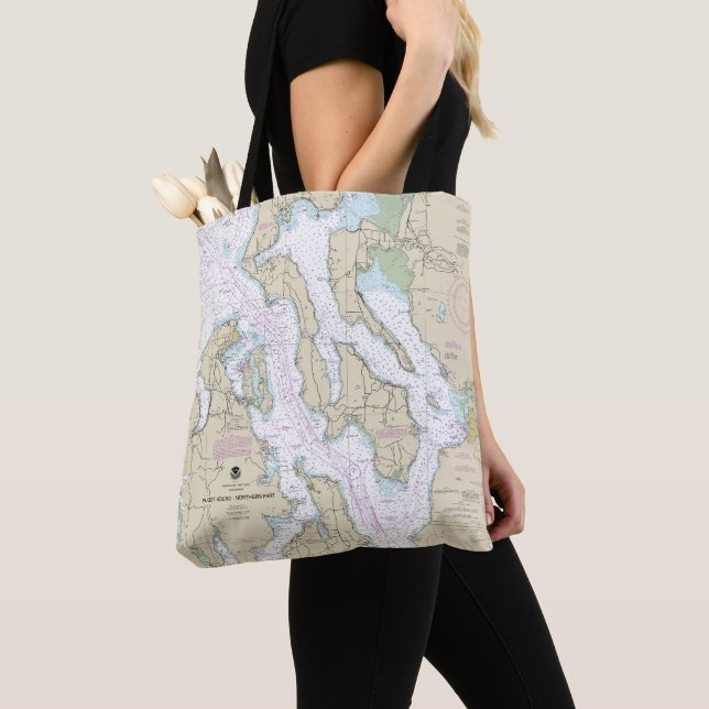 Puget Sound-Northern Part Nautical Chart 18441 Tote Bag (Close Up)