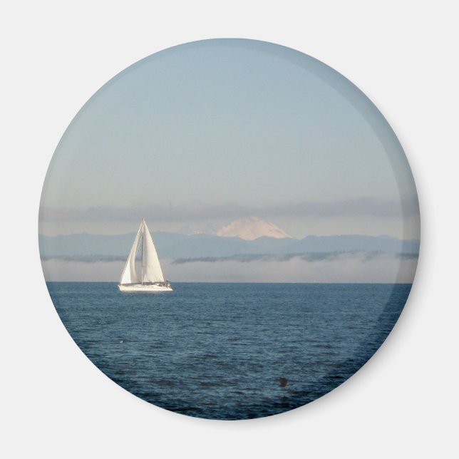 Puget Sound Sailboat and Mountain Range Magnet (Front)