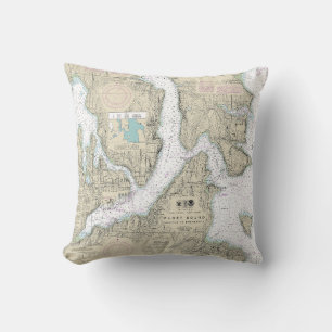 Puget Sound Seattle to Bremerton Nautical Chart Cushion