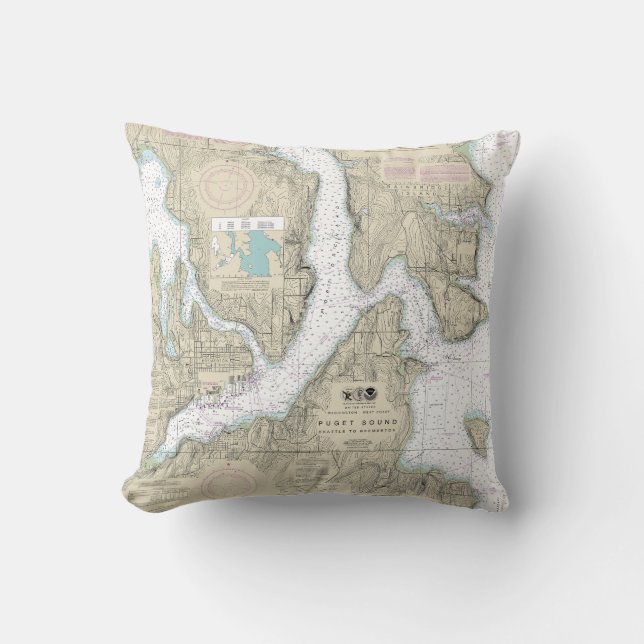 Puget Sound Seattle to Bremerton Nautical Chart Cushion (Front)