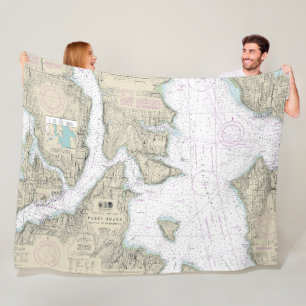 Puget Sound Seattle to Bremerton Nautical Chart Fleece Blanket
