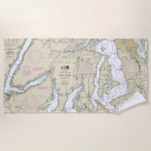 Puget Sound Southern Part Nautical Chart 18448 Beach Towel