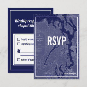 Puget Sound Vintage Map Wedding RSVP Card