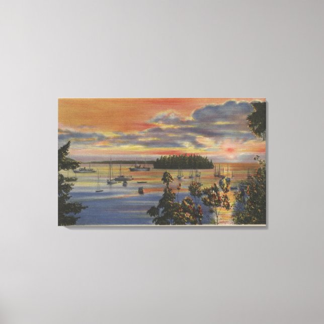 Puget Sound, WA - Yacht Club Moorings at Sunset Canvas Print (Front)