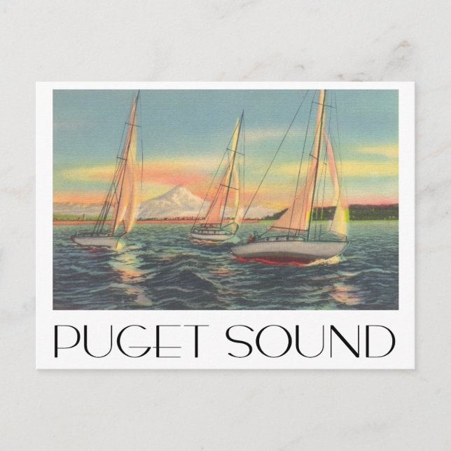 Puget Sound Washington vintage travel style Postcard (Front)