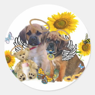 Puggle Angel Babies Classic Round Sticker