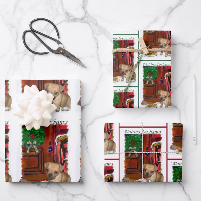 Puggle Awaiting Christmas Wrapping Paper Sheet (Front)