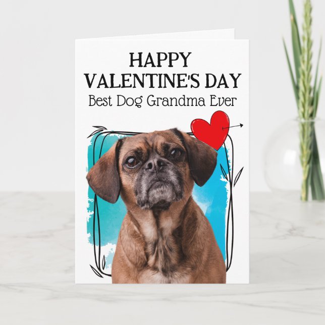 Puggle Best Dog Grandma Custom Valentine's Day Holiday Card (Front)