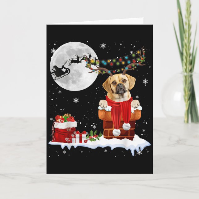 Puggle Dog Chimney Ugly Christmas Lights Xmas Paja Card (Front)
