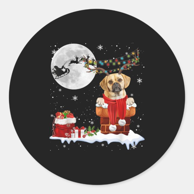 Puggle Dog Chimney Ugly Christmas Lights Xmas Paja Classic Round Sticker (Front)