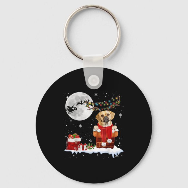 Puggle Dog Chimney Ugly Christmas Lights Xmas Paja Key Ring (Front)