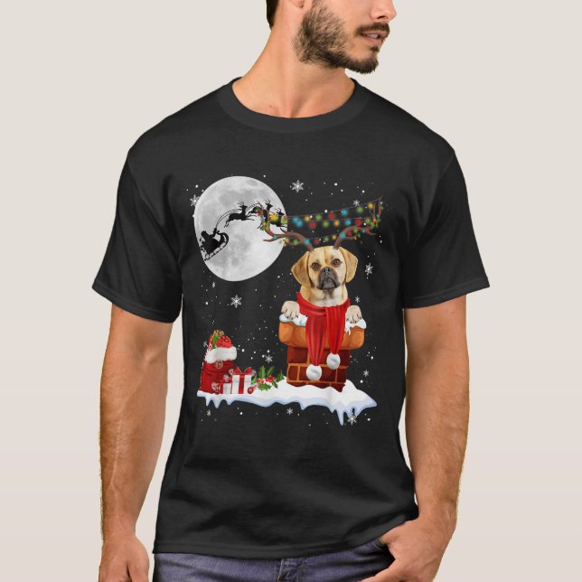 Puggle Dog Chimney Ugly Christmas Lights Xmas Paja T-Shirt (Front)