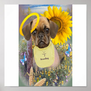 Puggle Drooling in daisies Poster