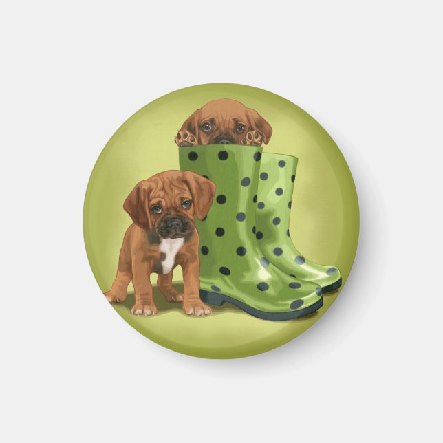 Puggle in boots magnet (Front)