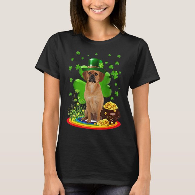 Puggle St Patricks Day  Irish Shamrock Dog Loves T-Shirt (Front)