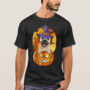 Puggle Witch Pumpkin Halloween Dog T-Shirt