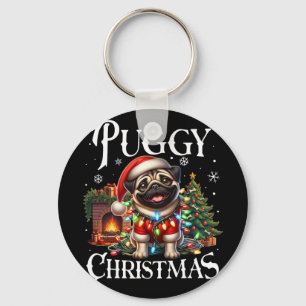 Puggy Christmas Pug Xmas Pug Santa Claus Pug Key Ring