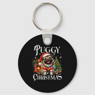 Puggy Christmas Pug Xmas Pug Santa Claus Pug  Key Ring