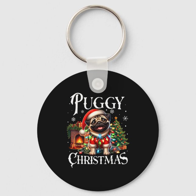 Puggy Christmas Pug Xmas Pug Santa Claus Pug  Key Ring (Front)