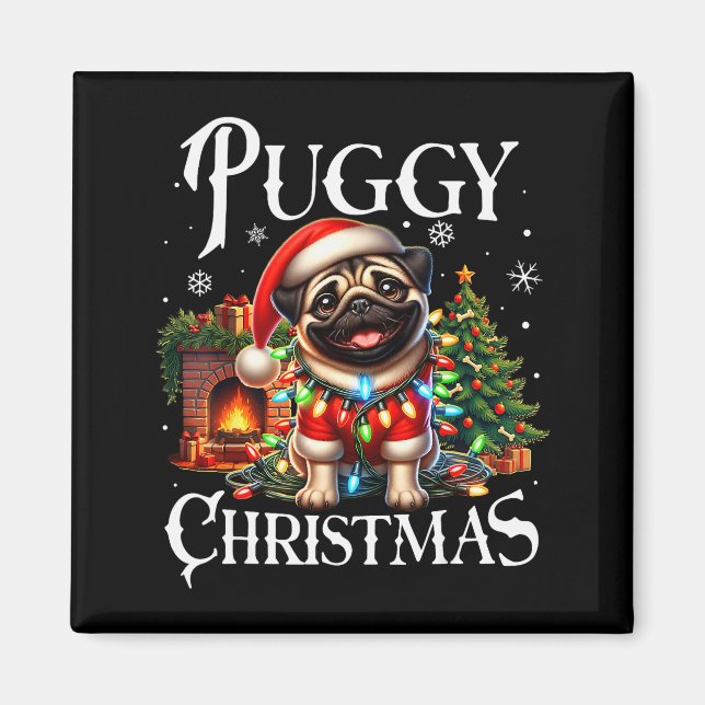 Puggy Christmas Pug Xmas Pug Santa Claus Pug  Magnet (Front)