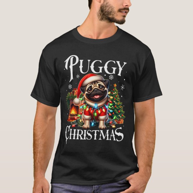Puggy Christmas Pug Xmas Pug Santa Claus Pug  T-Shirt (Front)