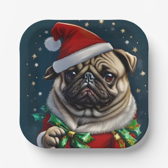 Puggy Claus Collection Paper Plate (Front)