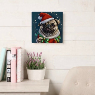 Puggy Claus Collection Square Wall Clock