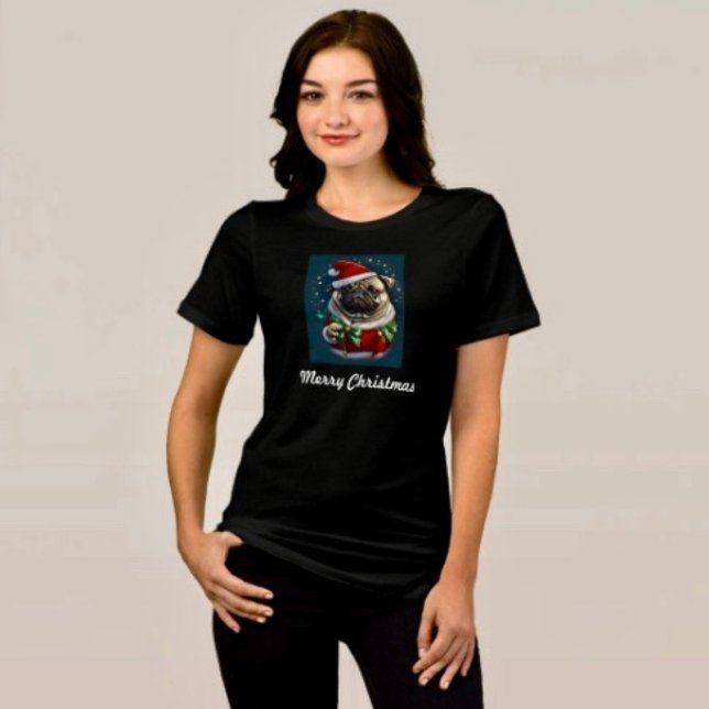 Puggy Claus Collection Tri-Blend Shirt (Comfy tri-blend women’s tee feminine fit, scoop neck, short sleeves, relaxed fit.  )