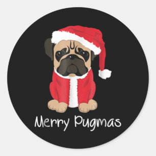Puggy Dog With Merry Christmas Classic Round Sticker