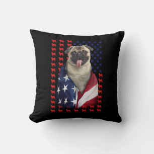 Puggy USA American Flag Cushion