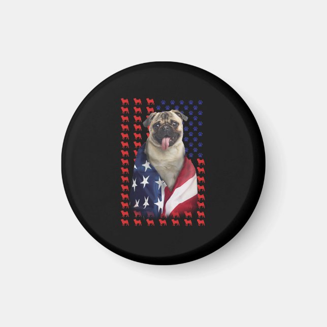 Puggy USA American Flag Magnet (Front)