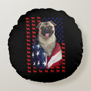 Puggy USA American Flag Round Cushion