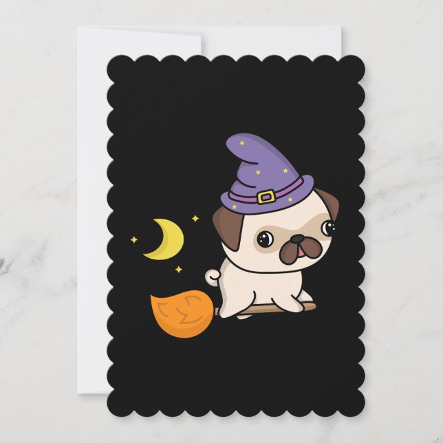 Puggy Witch Flat Greeting Card (Front)